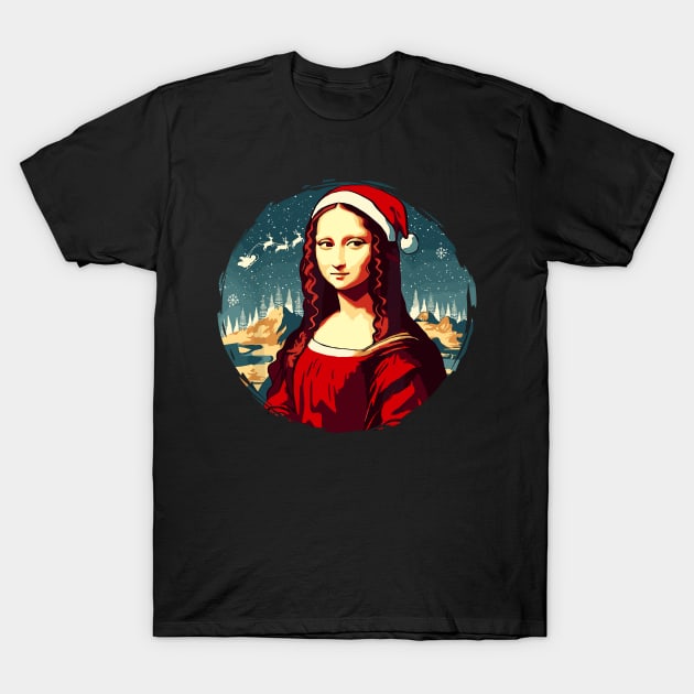 Mona Lisa Santa Hat Funny Christmas Art For Men Women T-Shirt by StarMa